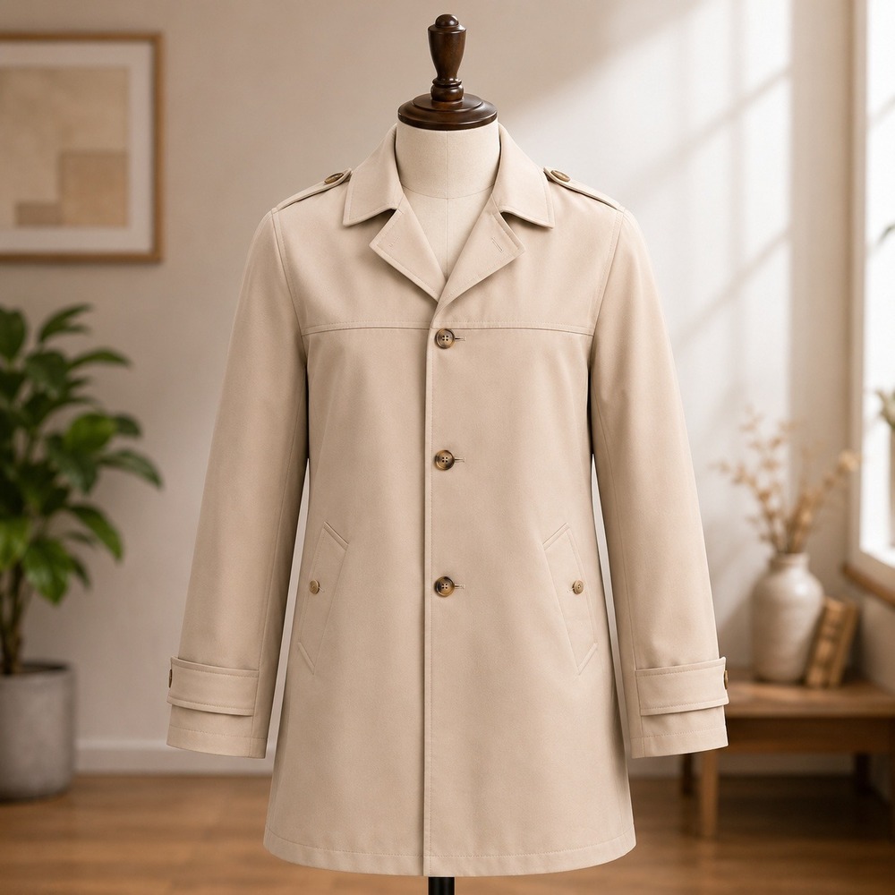 Vintage Unbranded Trench Coat Men XL Beige Button Front Epaulet Overcoat